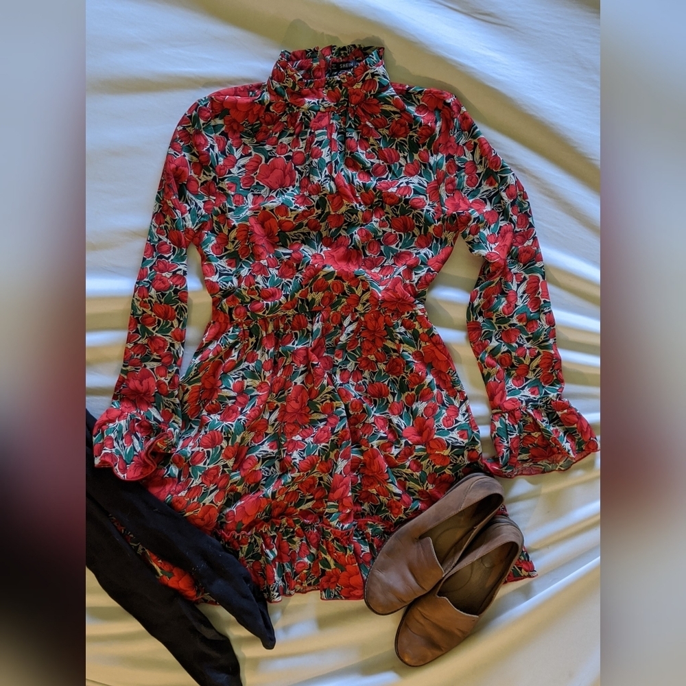 Shein floral zip back dress